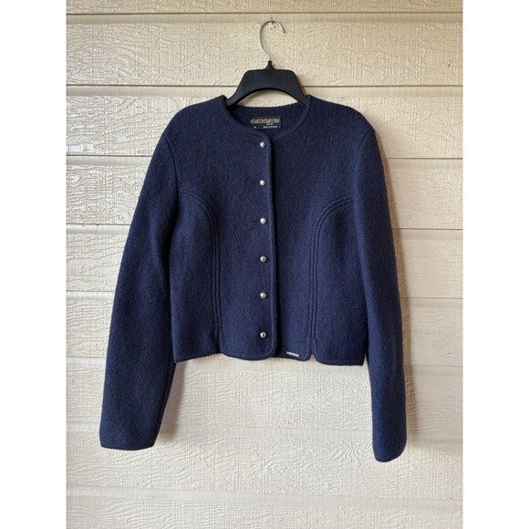 Geiger womens Vintage 80s 100% Wool Blazer Sweater Jacket sz 38 EU (4-6 US) Navy - Picture 1 of 9